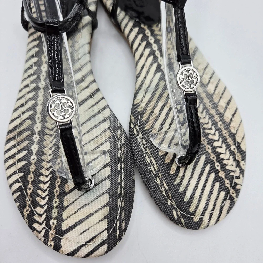 Coach Tribal Print Patent Leather Thong Sandals Boho Neutral Vacation Summer